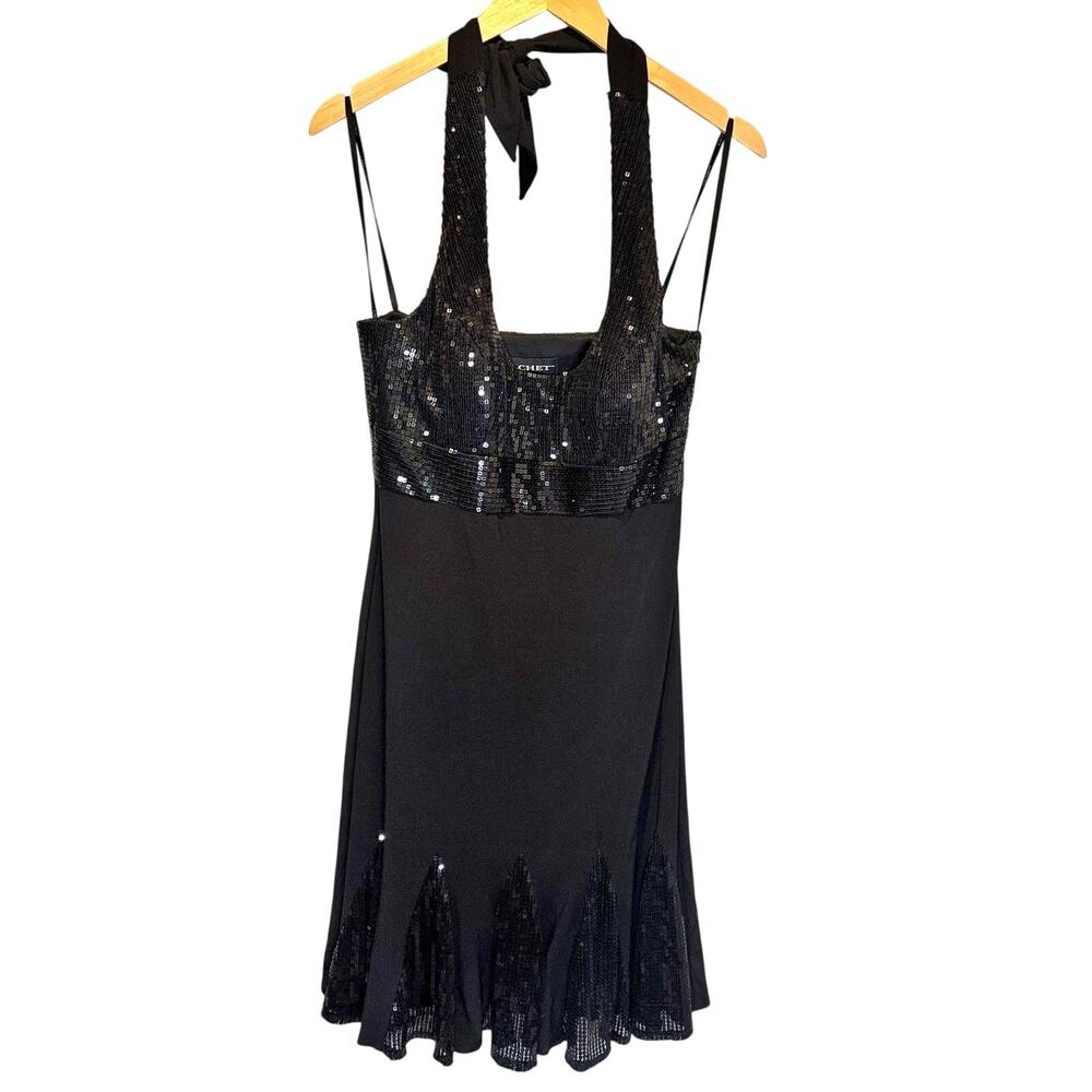 Cachet Vintage Black Halter Dress with Sequins - size 10